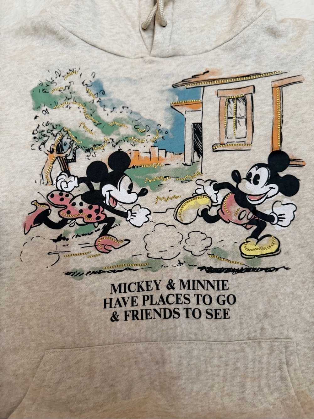 Disney Mickey & Minnie Beige Graphic Hoodie Sweatshirt - Picture 3 of 5